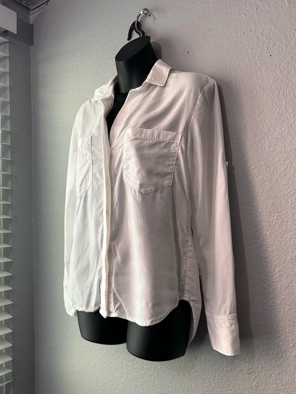 Cloth & Stone Roll Tab Long Sleeve Button Up Shirt White XS Collar Office Career